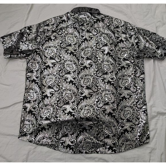 Paisley Silver Men's shirt Button-up Black Silver Sz 2XL Shiny - Picture 7 of 7